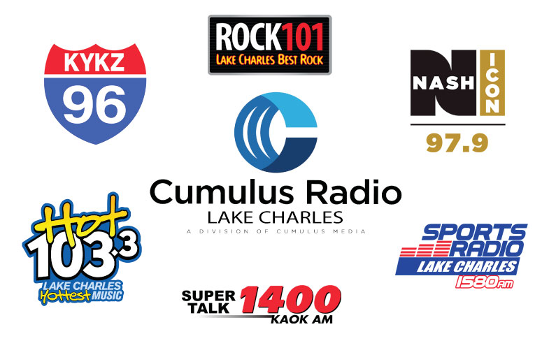 Logos of radio stations within Cumulus Lake Charles